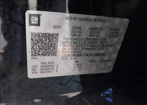 2020 Chevrolet Tahoe 4Wd Lt z USA, uszkodzony, nr VIN 1GNSKBKC6LR288992